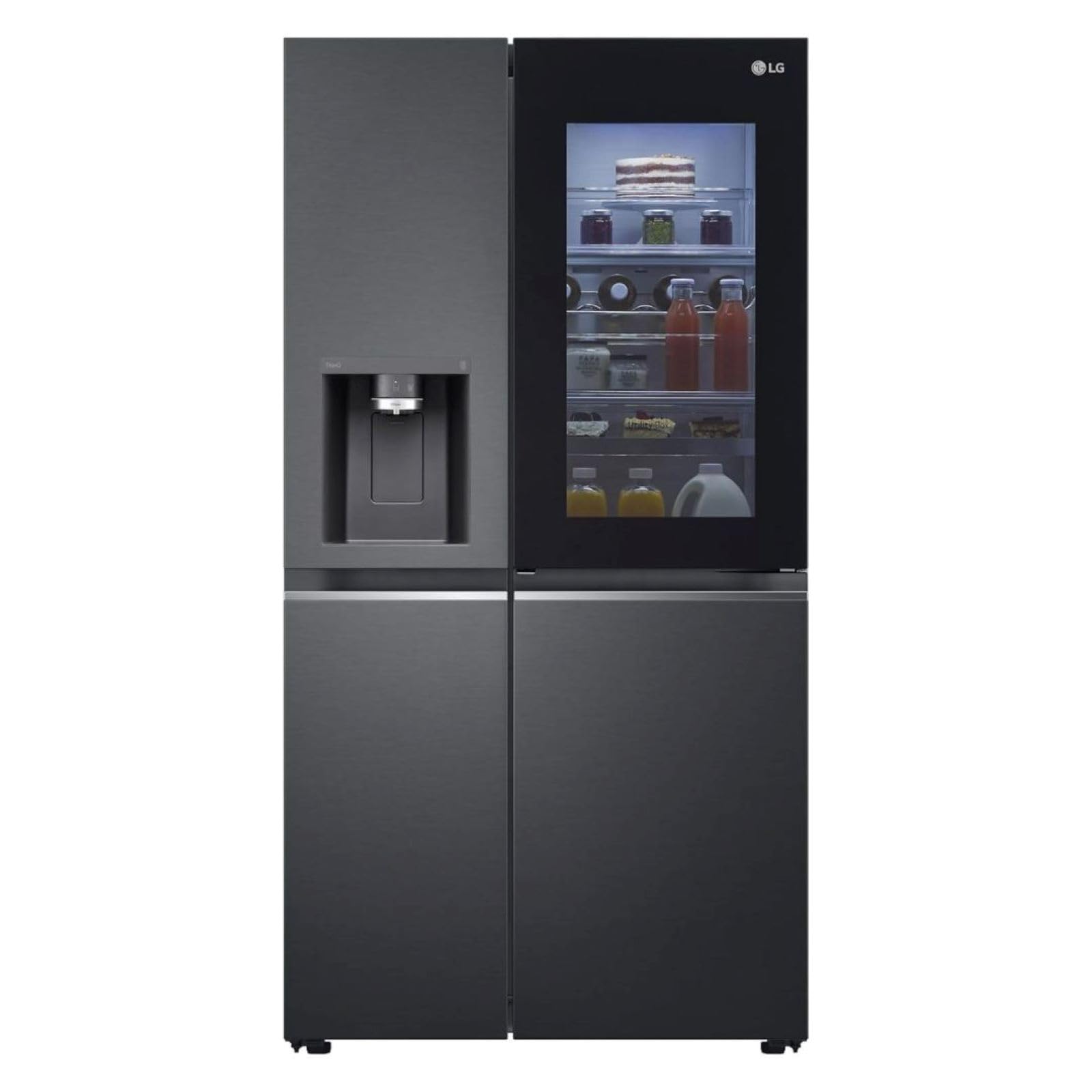 LG Side-by-Side Kühlschrank GSXV90MCDE, 628 L, InstaView Door-in-Door, Craft Ice, Eis- & Wasserspender, Matt Schwarz