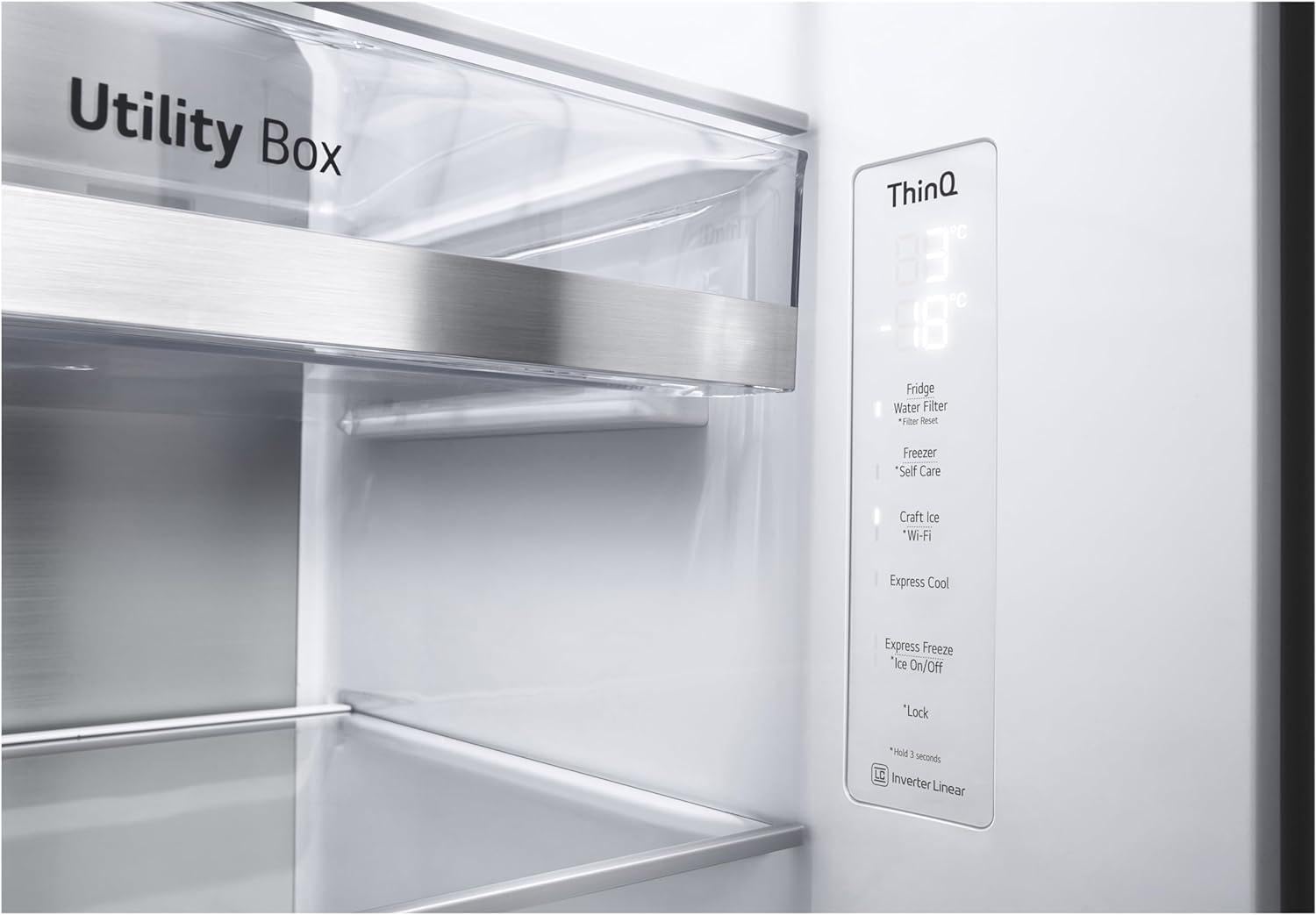 LG Side-by-Side Kühlschrank GSXV90MCDE, 628 L, InstaView Door-in-Door, Craft Ice, Eis- & Wasserspender, Matt Schwarz - Image 9